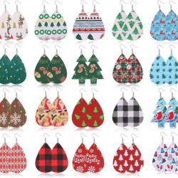 20Pairs Christmas Leather Earrings For Women Lightweight Tree Earrings Leaf Plaid Dangle Earring Faux Leather Teardrop Holiday Earrings For Christmas Party